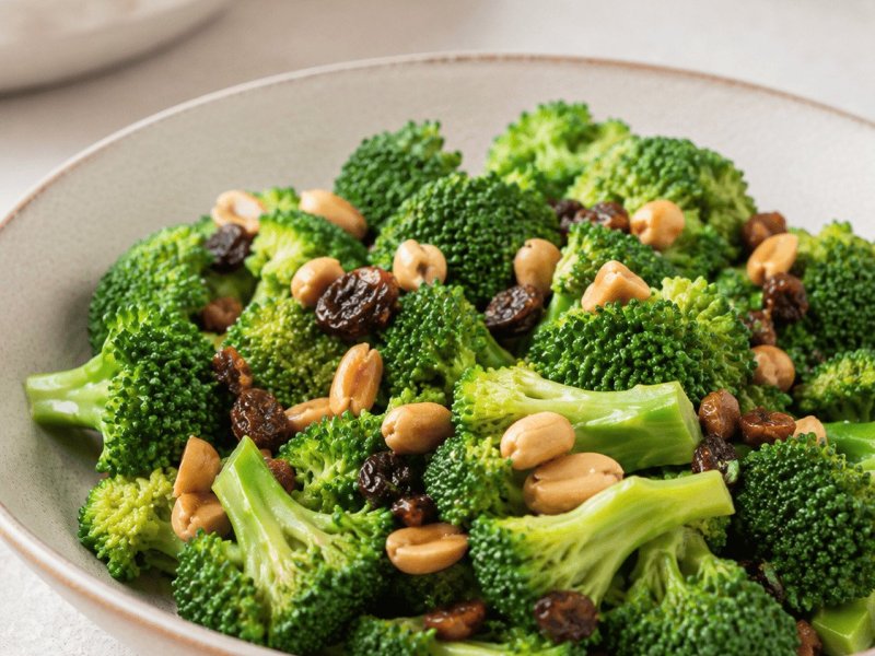 Broccoli with Raisins and Peanuts